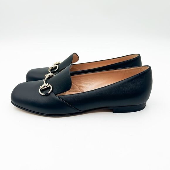 Gucci Horsebit Loafers Black Leather Flats Square Toe Size 37, 7 - Picture 5 of 13